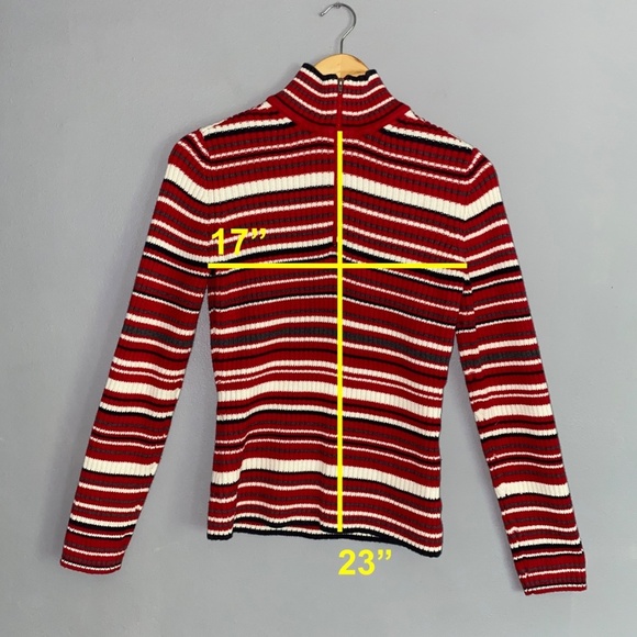 TOMMY HILFIGER Quarter Zip Stripe Sweater Red Balck White Women's Medium - Picture 7 of 7